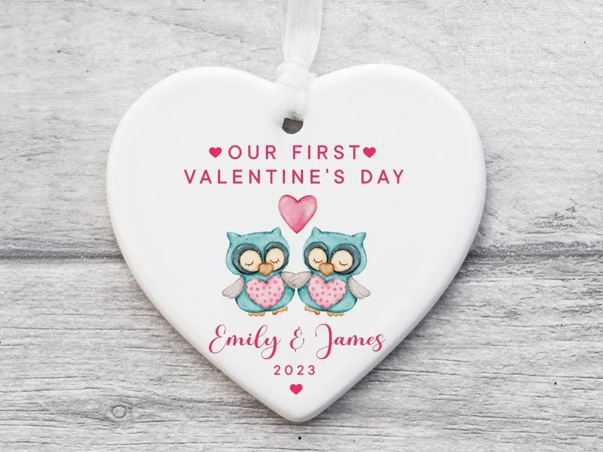 Custom Owls Heart Ornament - Valentine's Day - Couples - Personalised - DENMARY