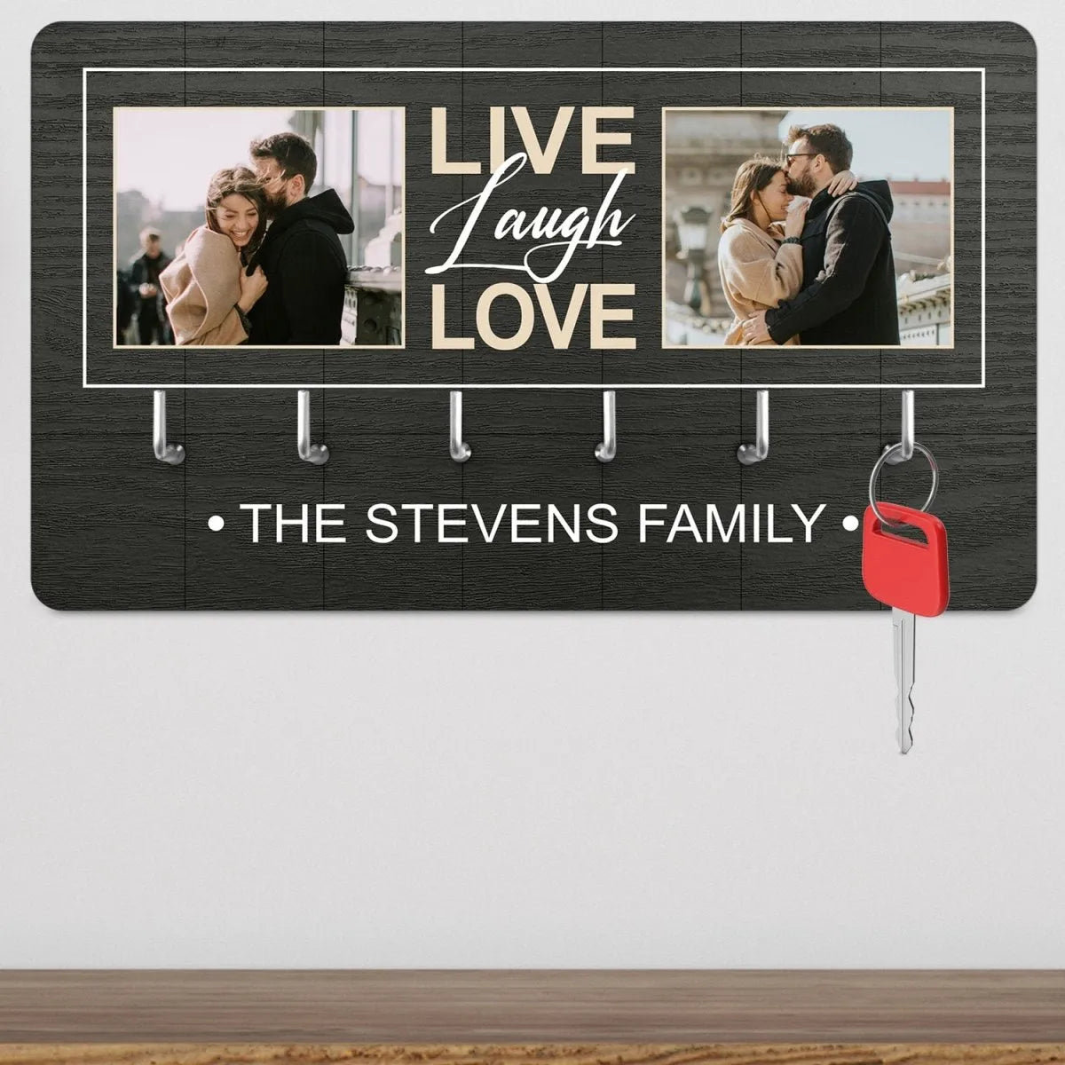 Custom Photo Key Hook - Couples' Anniversary Gift - 'Live, Laugh, Love' Design - DENMARY