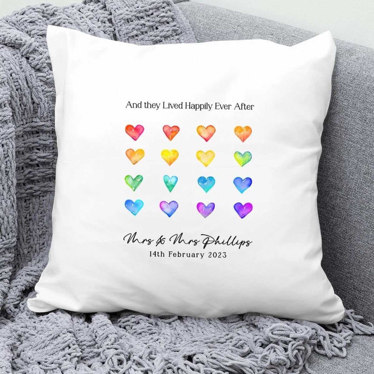 Custom Rainbow Heart Cushion - LGBTQ+ Pride - Anniversary Keepsake - DENMARY