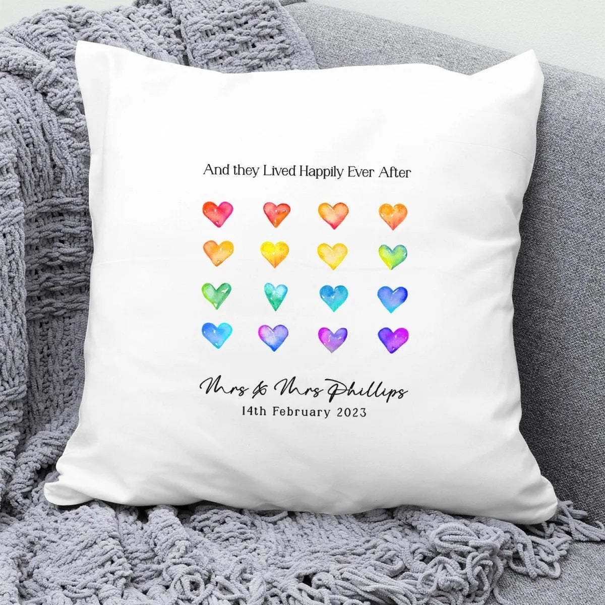 Custom Rainbow Heart Cushion - LGBTQ+ Pride - Anniversary Keepsake - DENMARY