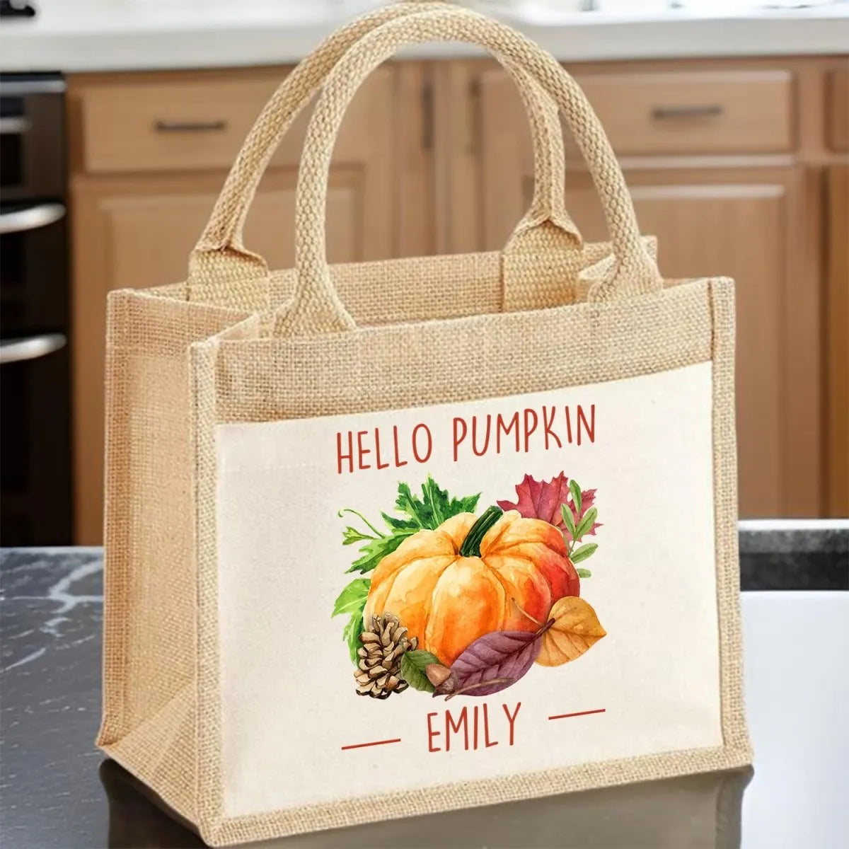 Customisable Autumn Tote Bag - Fall Accessory - Birthday Gift - Pumpkin Motif - DENMARY