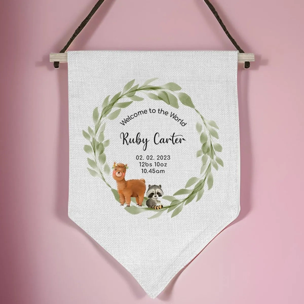 Customisable Birth Detail Banner - Newborn Keepsake - Linen Flag - DENMARY