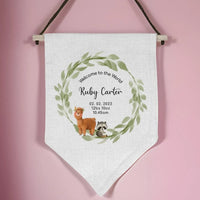 Thumbnail for Customisable Birth Detail Banner - Newborn Keepsake - Linen Flag - DENMARY