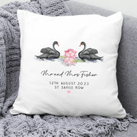 Thumbnail for Customisable Black Swan Cushion - Anniversary & Wedding Gift - Romantic Keepsake - DENMARY