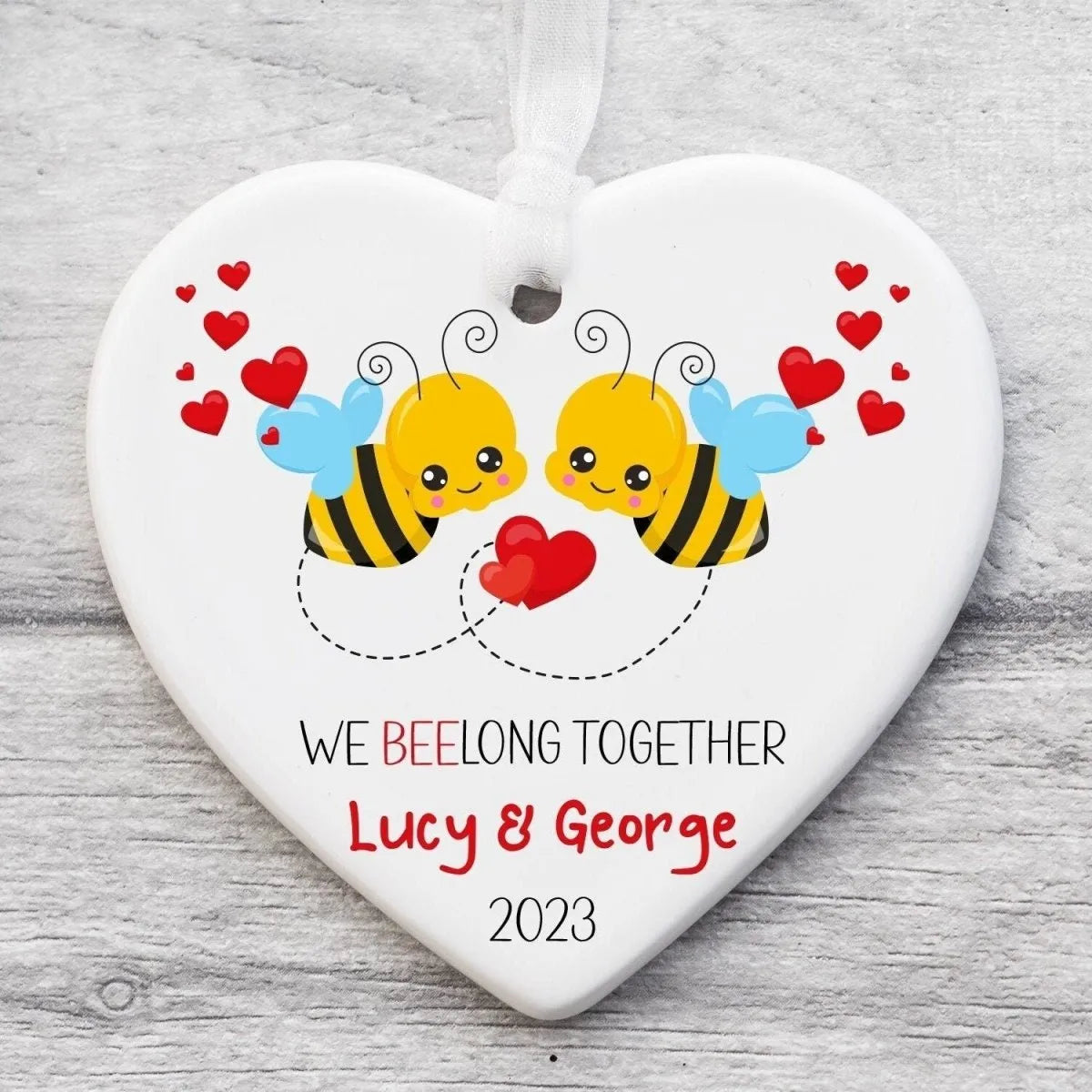 Customisable Bumble Bee Heart Ornament - Anniversary & Christmas - Romantic Keepsake - DENMARY