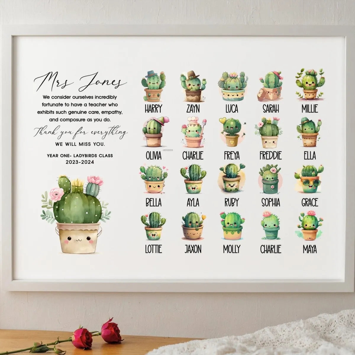 Customisable Cactus Art - Teacher Appreciation - Term's End - Christmas - Whimsical Print - DENMARY