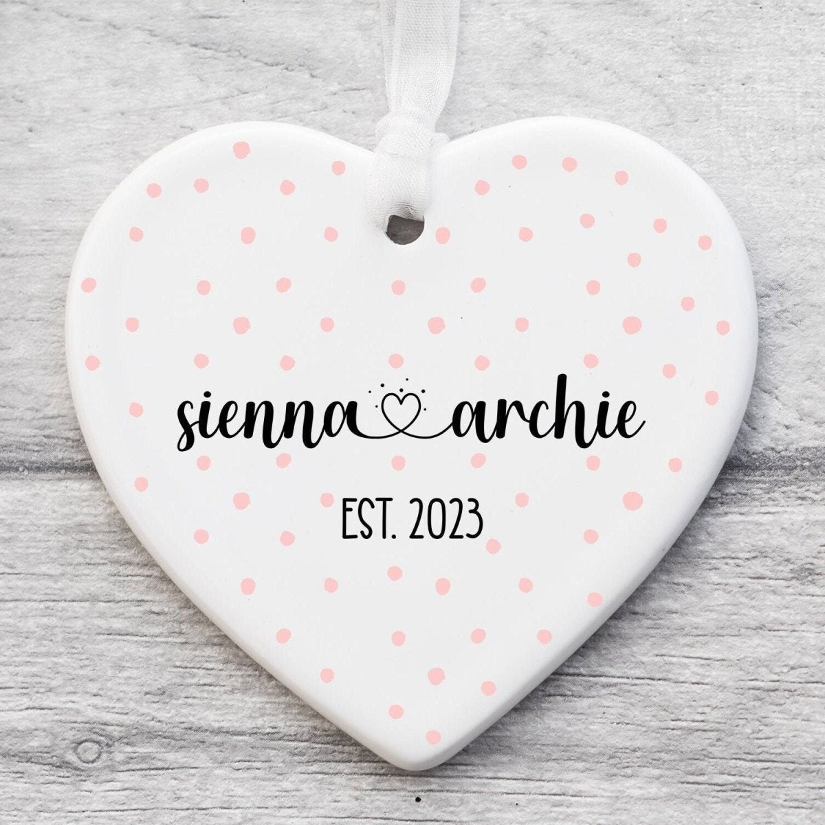 Customisable Ceramic Heart Ornament - Anniversary Love Token - For Couples - DENMARY