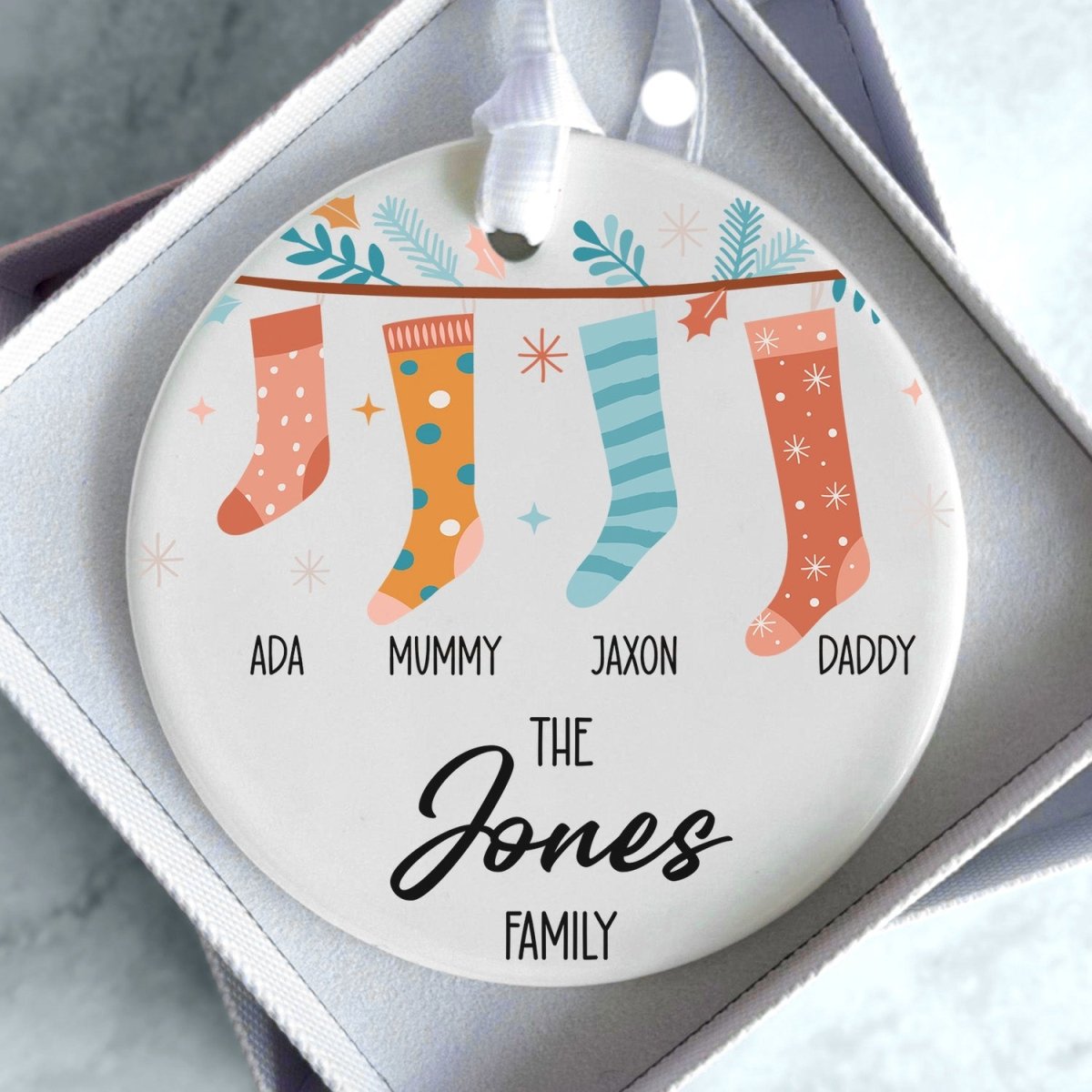 Customisable Christmas Bauble - Family Stocking Design - Xmas Tree Ornament - DENMARY