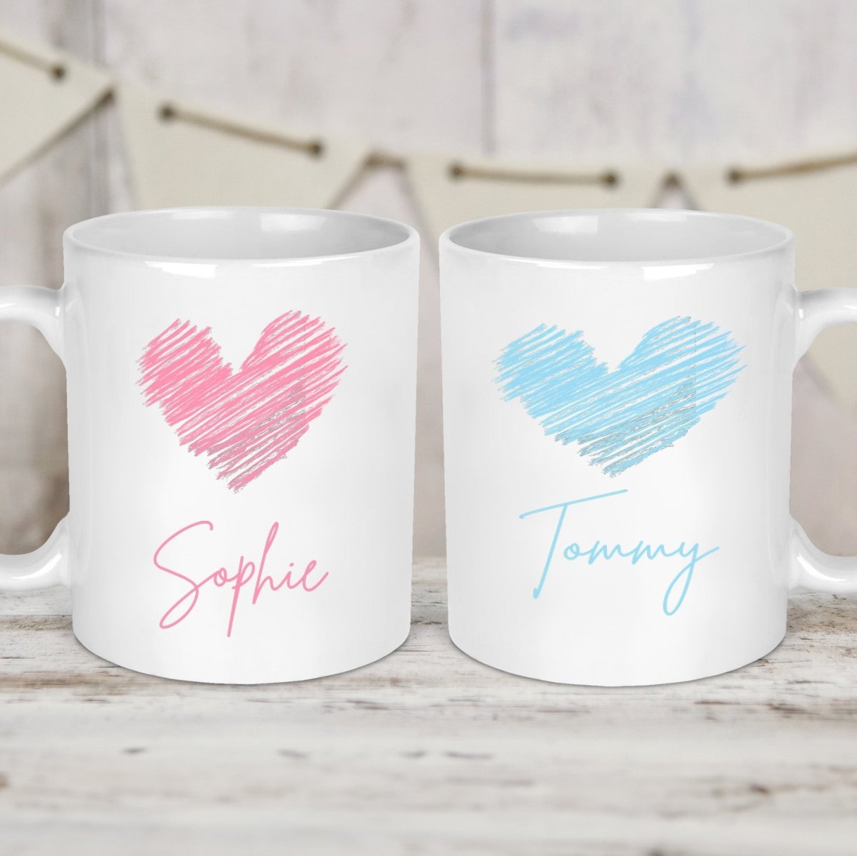 Customisable Couples Mugs - Anniversary & Engagement - Heart Design - DENMARY