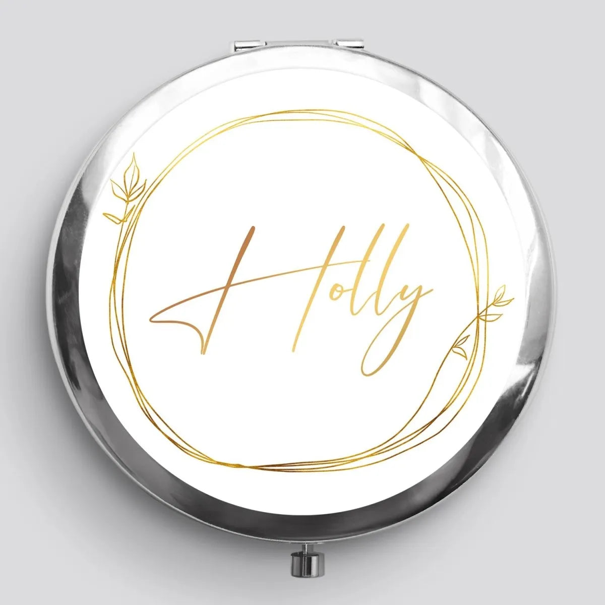 Customisable Elegant Pocket Mirror - Wreath Monogram - Birthday or Hen Do Gift - Ideal for Bridesmaids - DENMARY