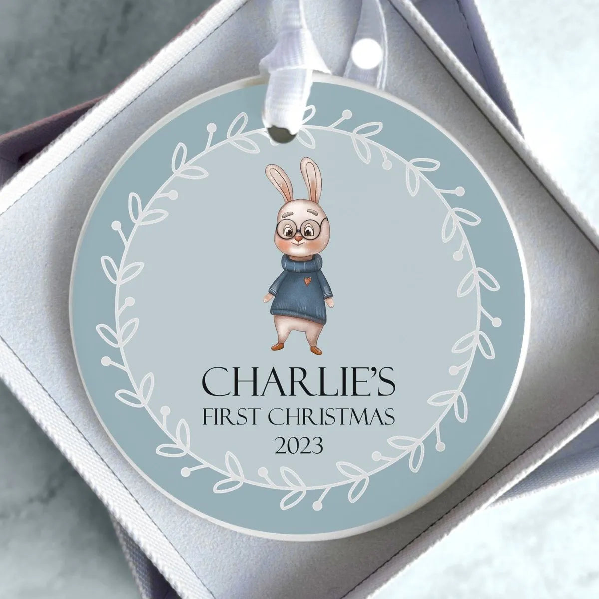 Customisable Rabbit Christmas Bauble - First Xmas - Child's Keepsake - UK Made - DENMARY