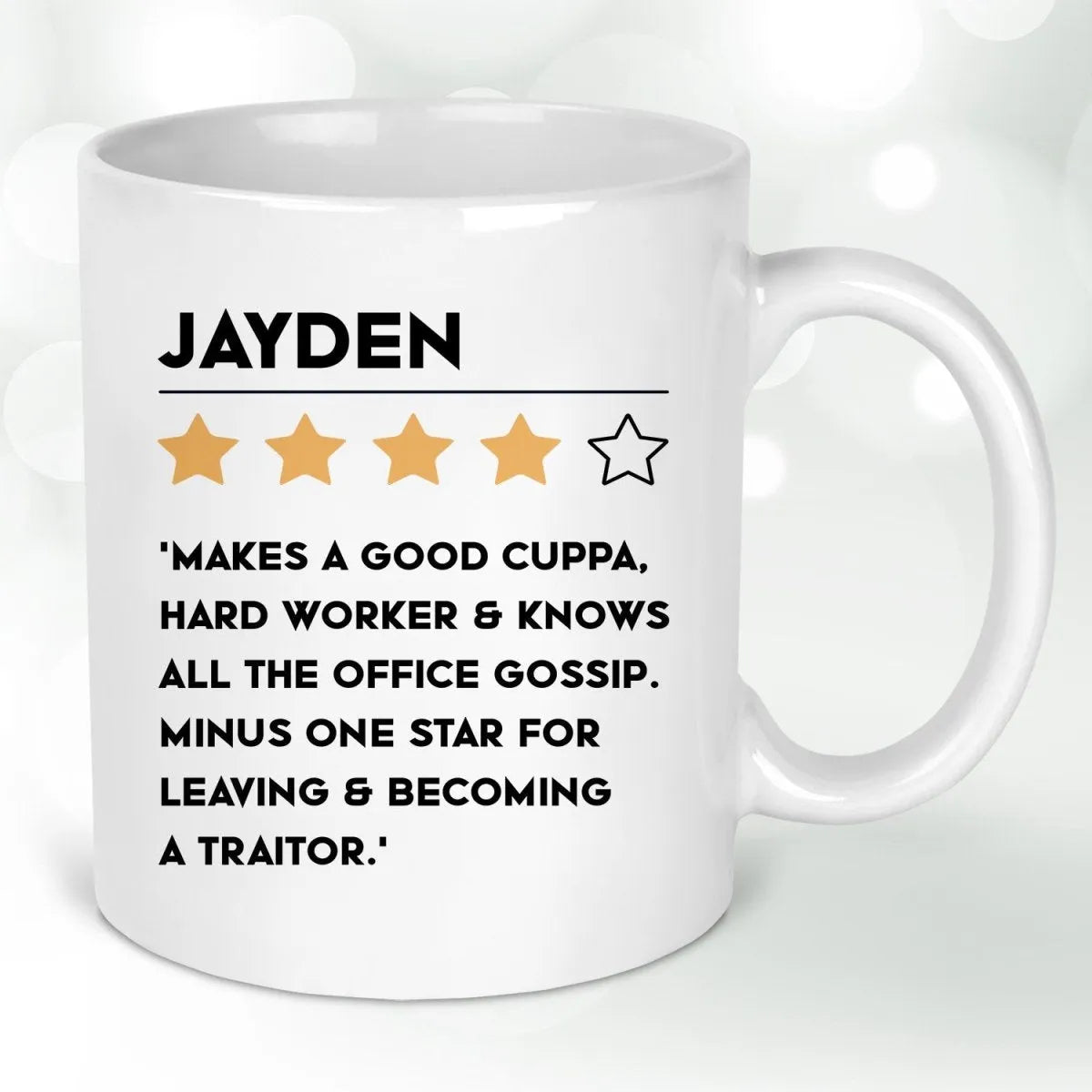 Customisable Witty Job Change Mug - Colleague Leaving Present - 4-Star Joke - DENMARY