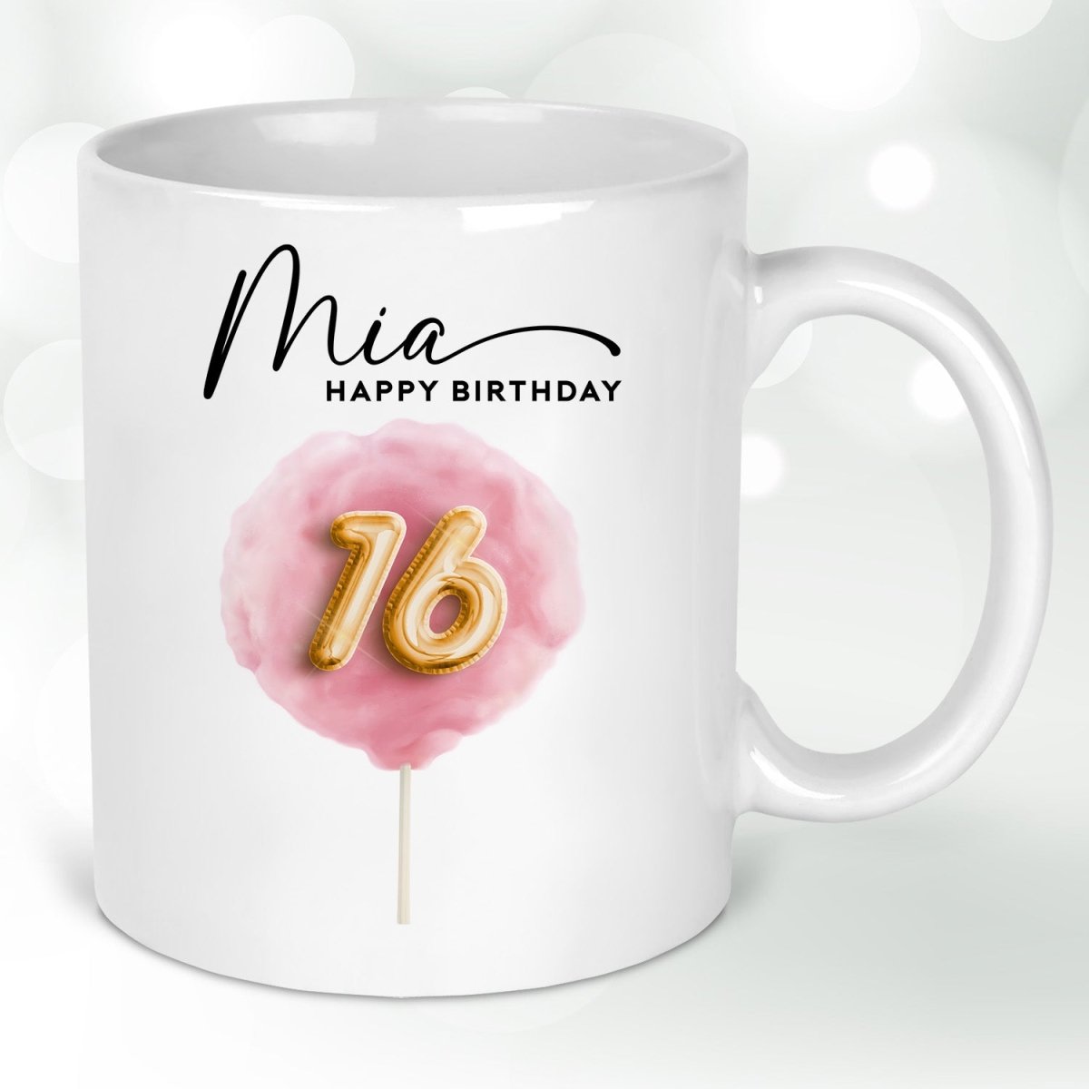 Customised 16th Birthday Celebration Mug - Balloon Design - Perfect Gift for Her - DENMARY