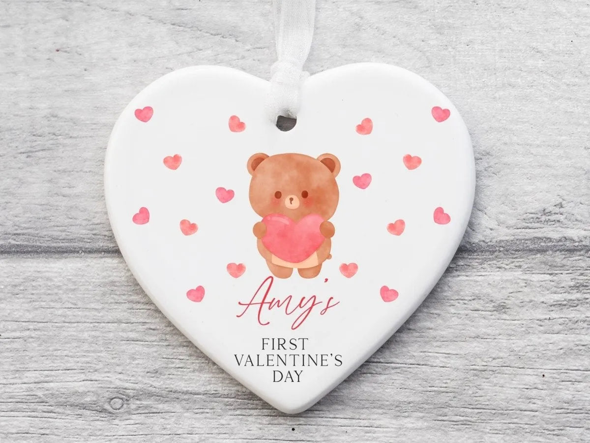 Customised Baby's 1st Valentine's Ornament - Heart-Shaped Ceramic Keepsake - DENMARY