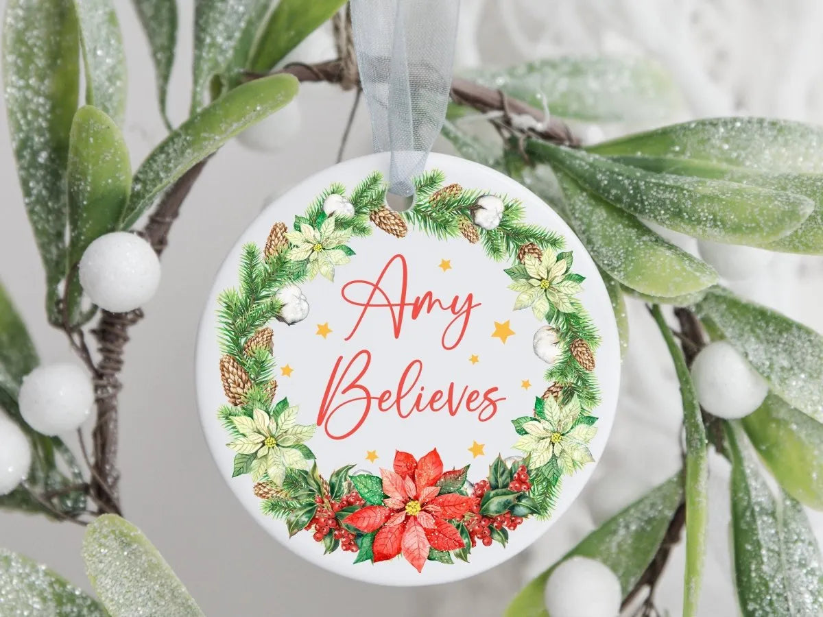 Customised Christmas Bauble - Festive Tree Ornament - Children's Keepsake - Ceramic Design - DENMARY