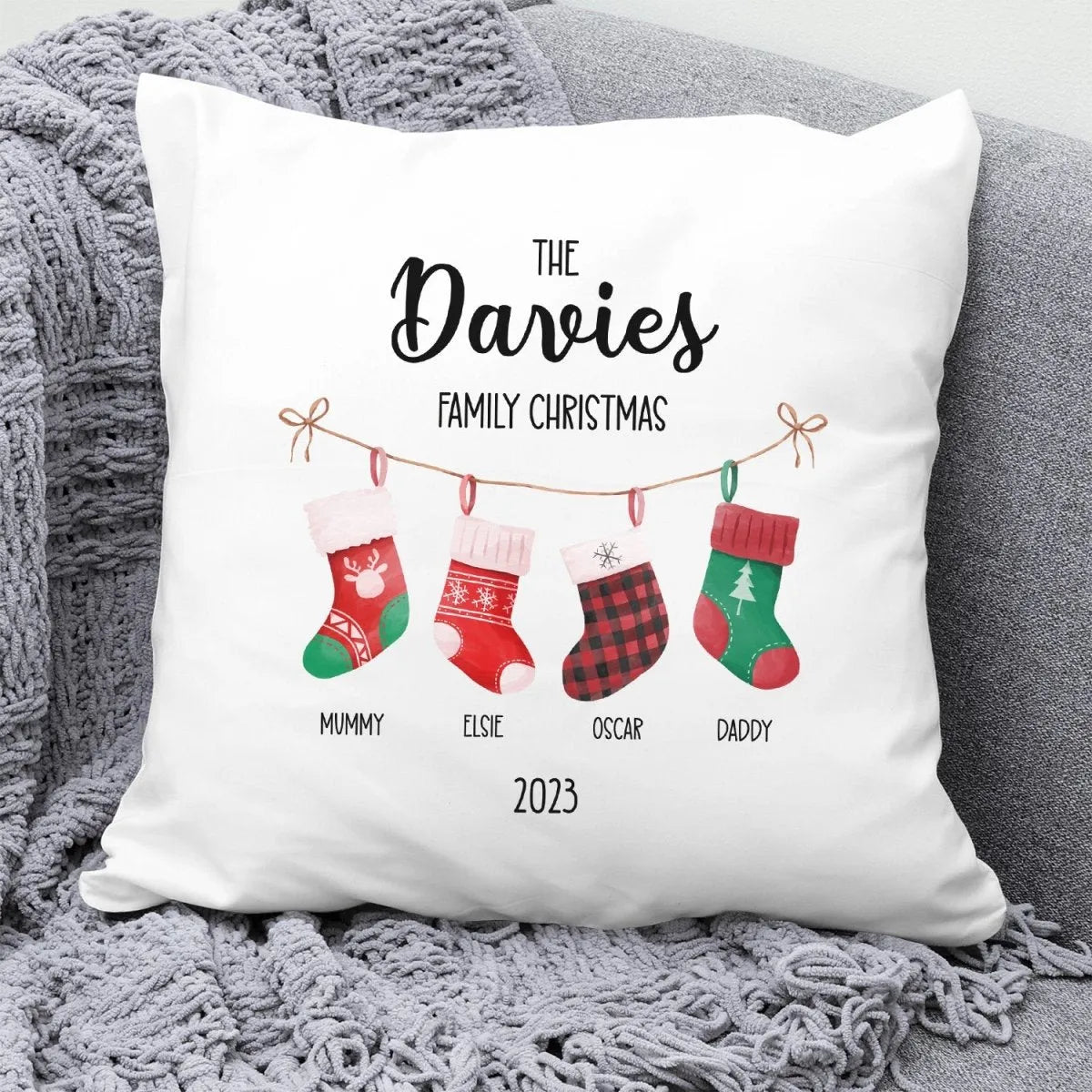 Customised Christmas Pillowcase - Festive Stocking Motif - Family Xmas Gift - DENMARY