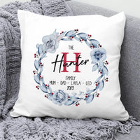 Thumbnail for Customised Festive Cushion Cover - Wreath Monogram - Xmas Gift - DENMARY