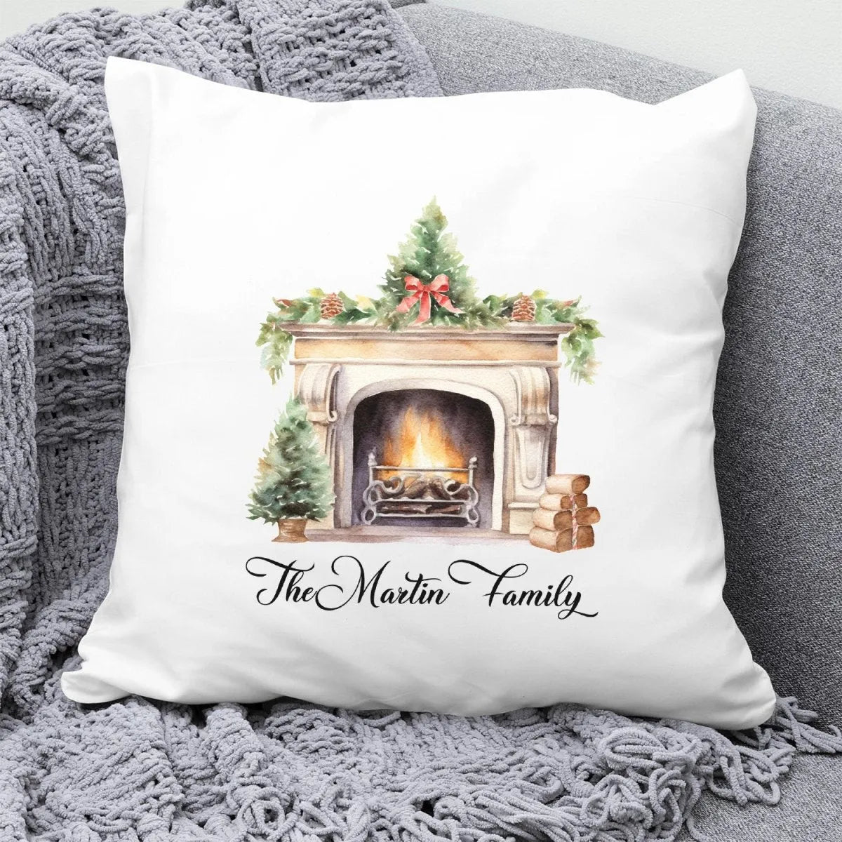 Customised Festive Fireplace Cushion - Christmas Gift for Parents - DENMARY