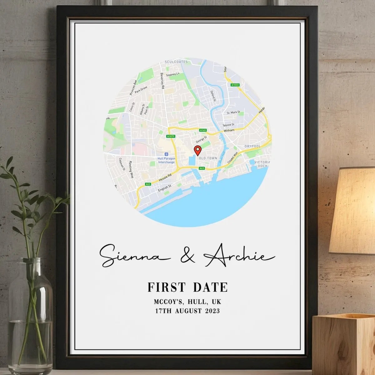 Customised First Date Map Print - Anniversary Gift - Engagement Keepsake - DENMARY