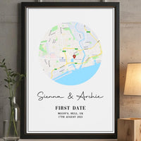 Thumbnail for Customised First Date Map Print - Anniversary Gift - Engagement Keepsake - DENMARY