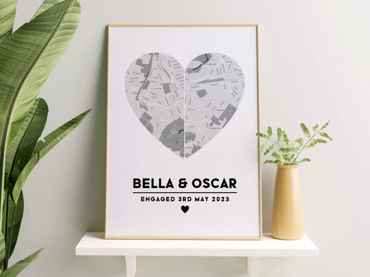 Customised Heart Map Artwork - Anniversary Gift - Romantic Keepsake - DENMARY