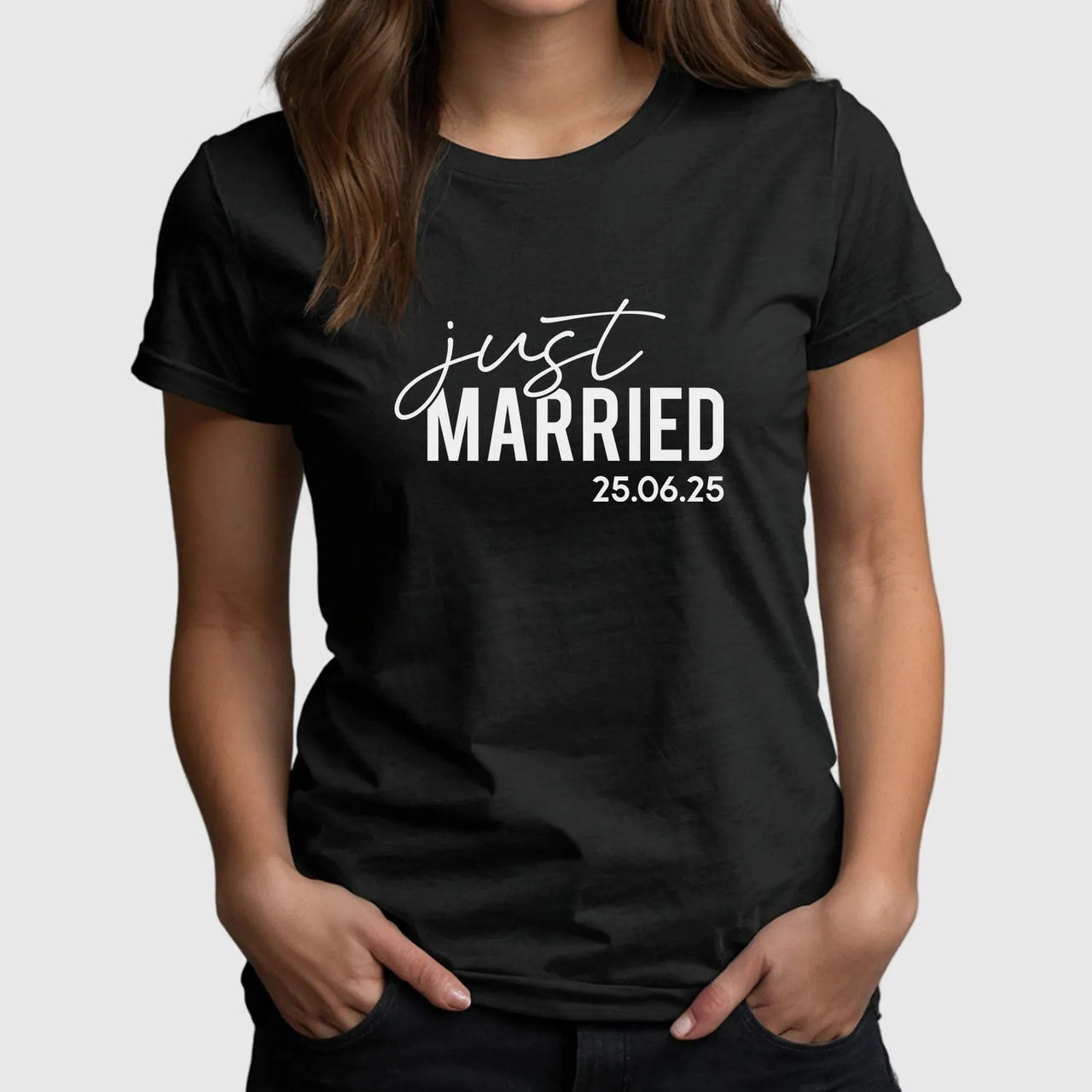 Customised 'Just Married' Tee - Wedding Date - Couples' Honeymoon Top - DENMARY