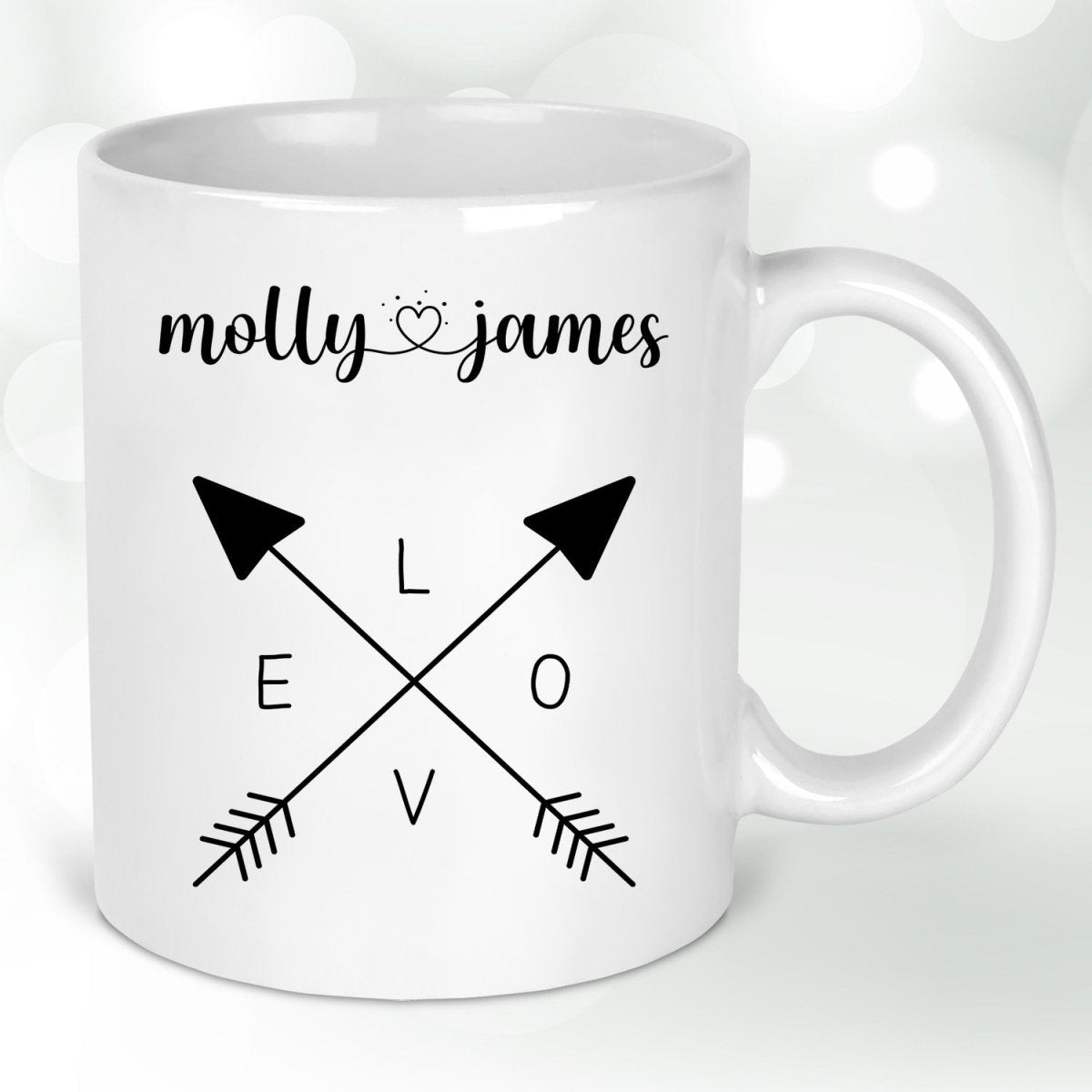 Customised Love Mugs - Anniversary Gift - Couples' Names - Arrow Motif - DENMARY