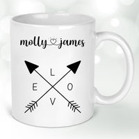 Thumbnail for Customised Love Mugs - Anniversary Gift - Couples' Names - Arrow Motif - DENMARY