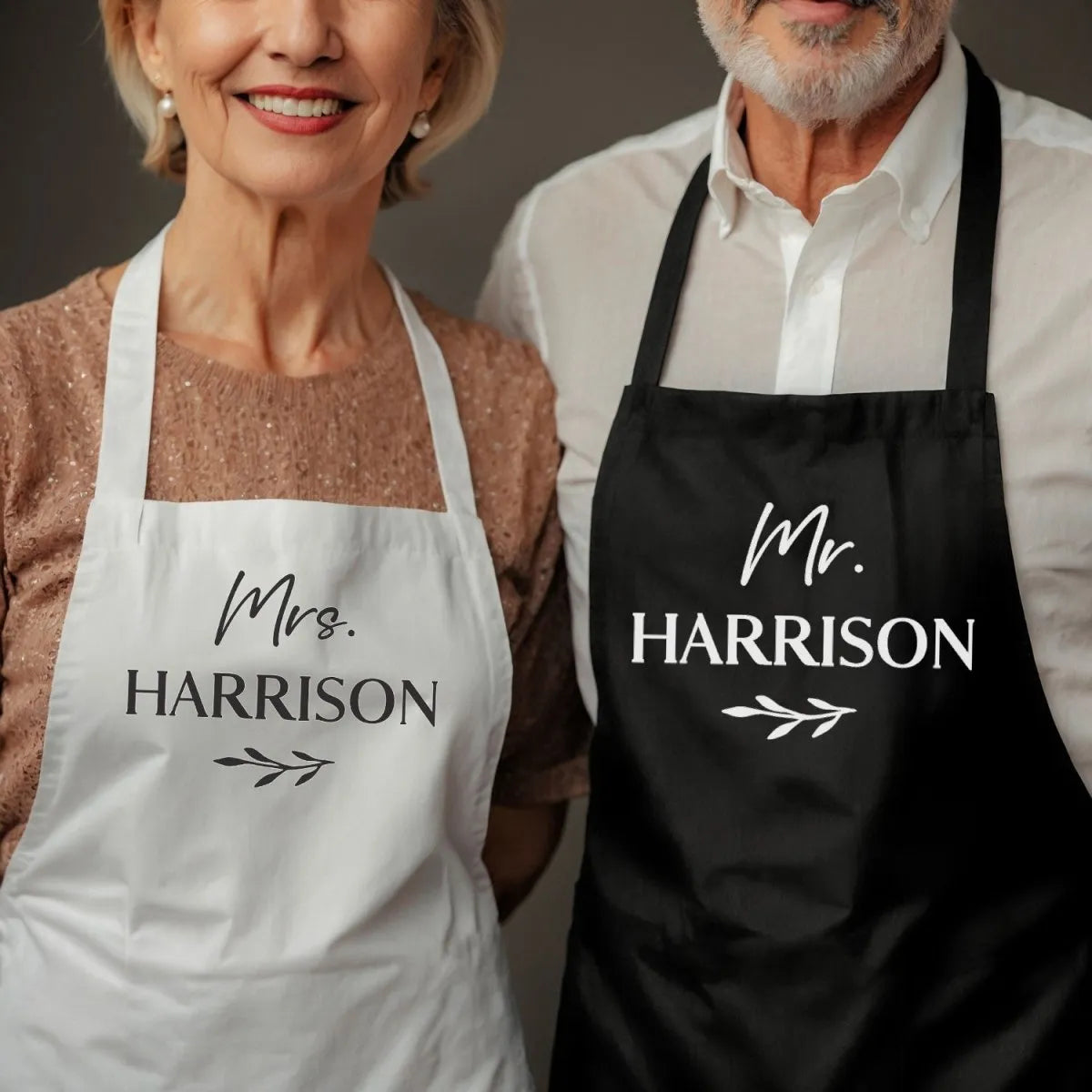 Customised Mr & Mrs Apron Set - Wedding Anniversary - Couple's Gift - Date - DENMARY