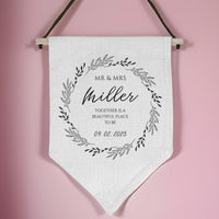 Thumbnail for Customised Mr & Mrs Linen Banner - Wedding Decor - Couple Keepsake - DENMARY