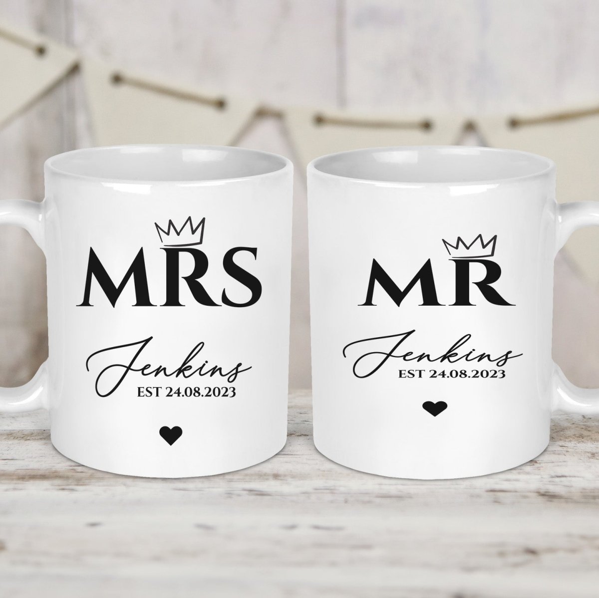 Customised Mr & Mrs Mugs - Anniversary - Wedding Gift - Couple's Set - DENMARY