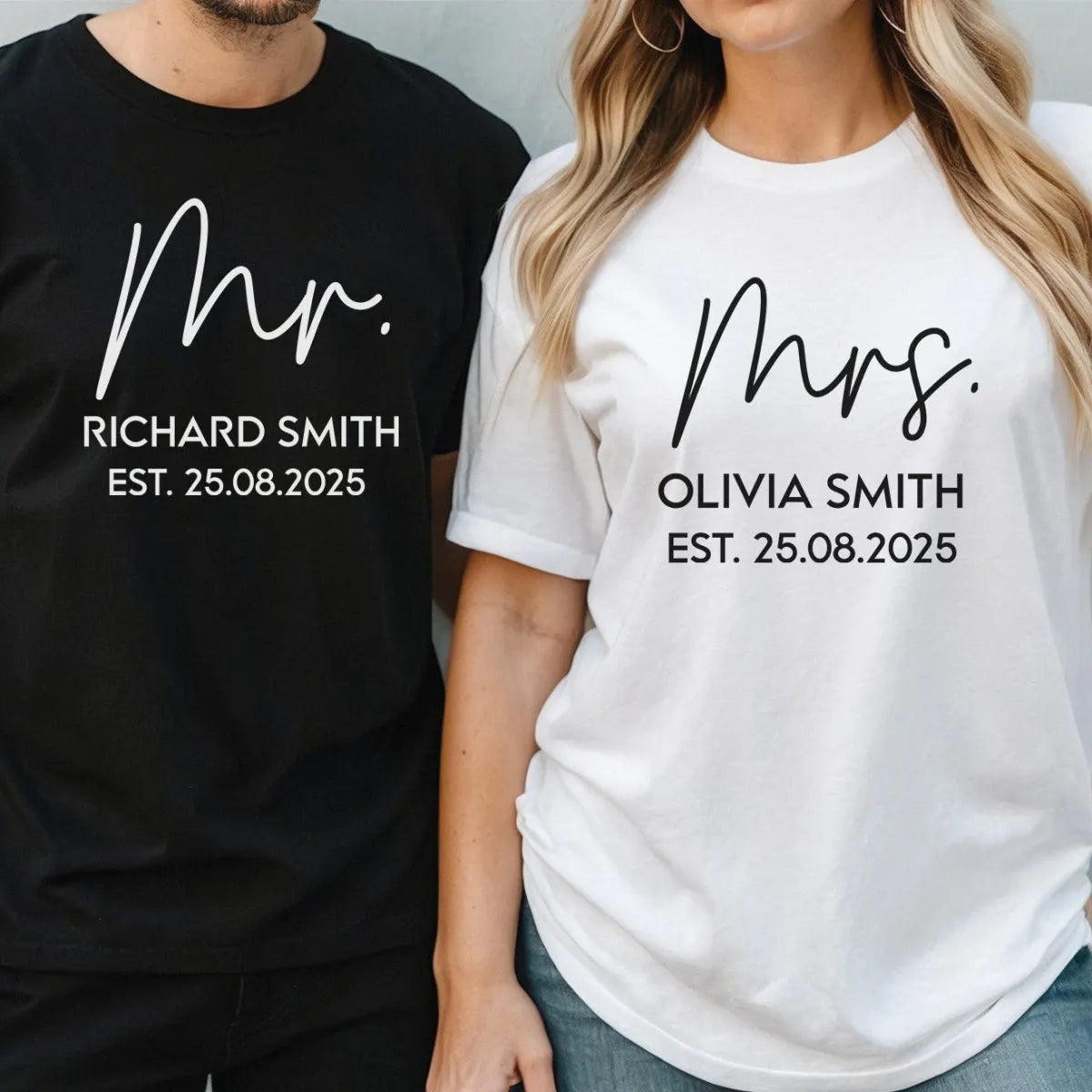 Customised 'Mr & Mrs' Tees - Anniversary Gift - Couple's Wedding Apparel - DENMARY