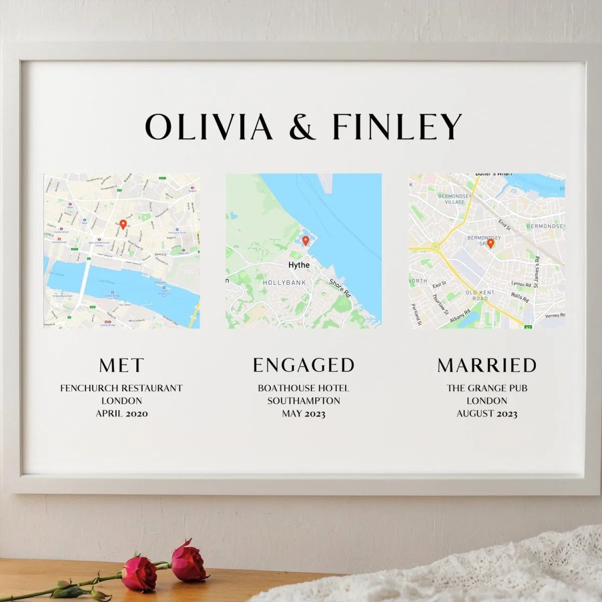 Customised Romance Map - Engagement & Wedding Milestones - Anniversary Surprise - DENMARY