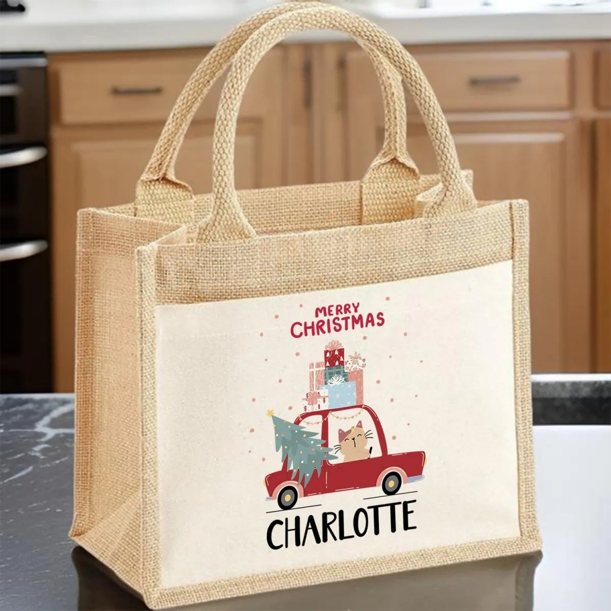 Cute Cat Festive Tote Bag - Christmas Gift for Youth - Personalisable - DENMARY