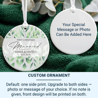 First Christmas Married Ornament - Leafy Keepsake with Names & Year for Newlyweds