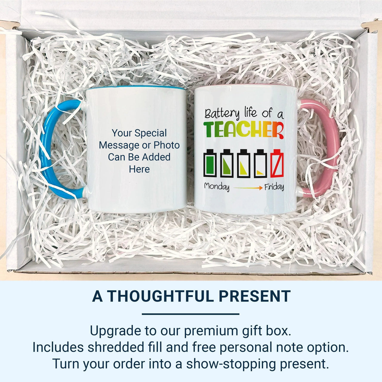 Funny Teacher Mug – Battery Life Monday to Friday | Teacher Appreciation Gift