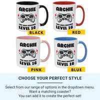 Personalised Gamer Mug – Level 16 Coffee Cup | Custom Name & Age Birthday Gift