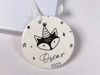 Fox Party Ornament - Playful Kids Keepsake with Stars & Name for Christmas Tree