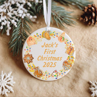 Baby First Christmas Ornament - Festive Icons Keepsake with Name & Year for Newborns