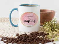 I’d Rather Be Crafting Mug – Pink Watercolour with Gold Border – Gift for Makers, Sewers and Knitters