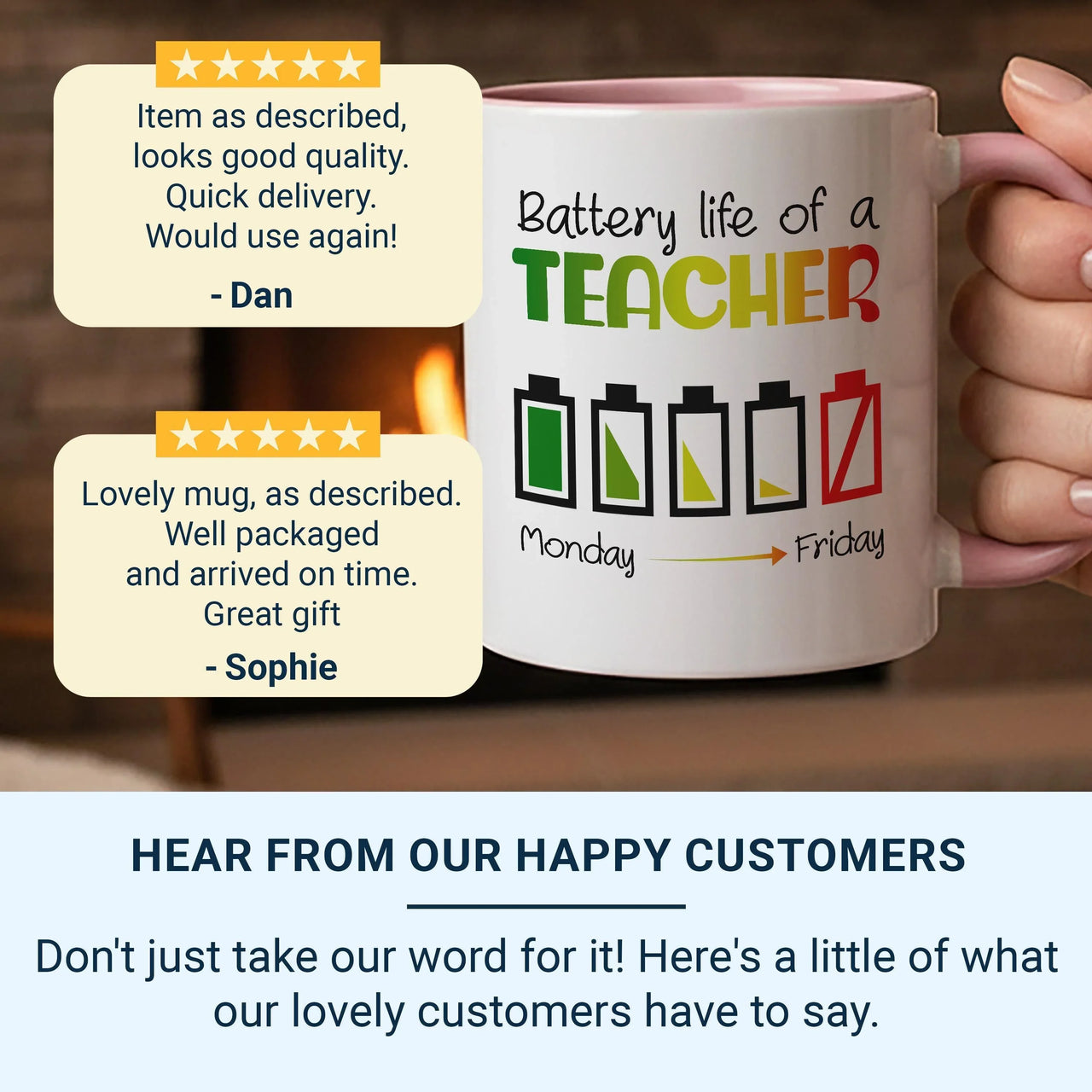Funny Teacher Mug – Battery Life Monday to Friday | Teacher Appreciation Gift