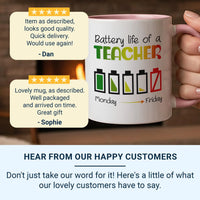 Funny Teacher Mug – Battery Life Monday to Friday | Teacher Appreciation Gift