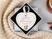 First Mother Day Ornament – Personalised Keepsake Ceramic Heart With Custom Name DENMARY