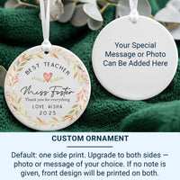 Teacher Thank You Ornament - Floral Keepsake for End of Term & Leaving Gift with Custom Name