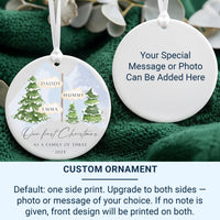 First Christmas as Family of Three Ornament, Personalised Xmas Bauble, Best Gift for Family, Present for Parents, Christmas Tree Decoration