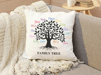 Personalised Family Tree Cushion, Gift for Christmas or Birthday, Retirement Present, Anniversary Pillow Case, Home Decor, Family Quote