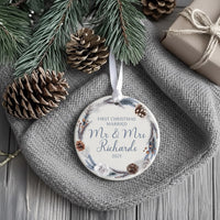 First Christmas Married Personalised Ornament | Just Married Keepsake | Custom Mr and Mrs Bauble | Round Christmas Decoration | Couple Gift
