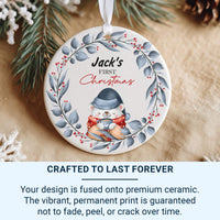 Bear Baby Ornament - First Christmas Keepsake with Winter Wreath & Name for Newborns