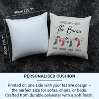 Personalised Family Christmas Cushion - Garland & Stockings with Family Names
