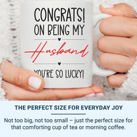 Funny Husband Mug – Bold Black & Red Hearts Anniversary Gift Idea